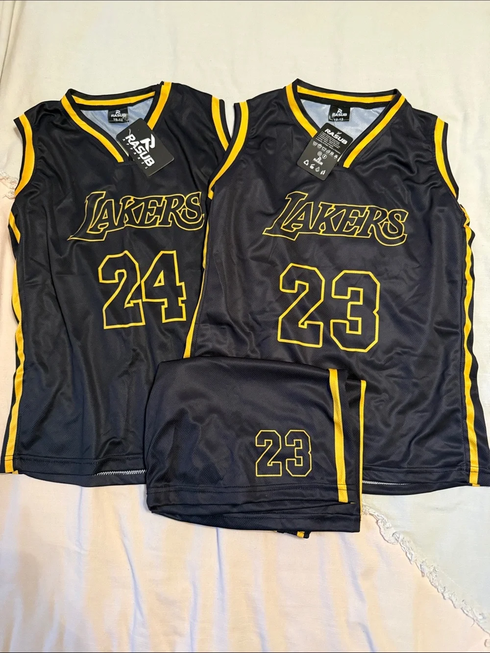 Size 8-10 Lakers Black & Gold Basketball Jerseys and shorts - 23 & 24